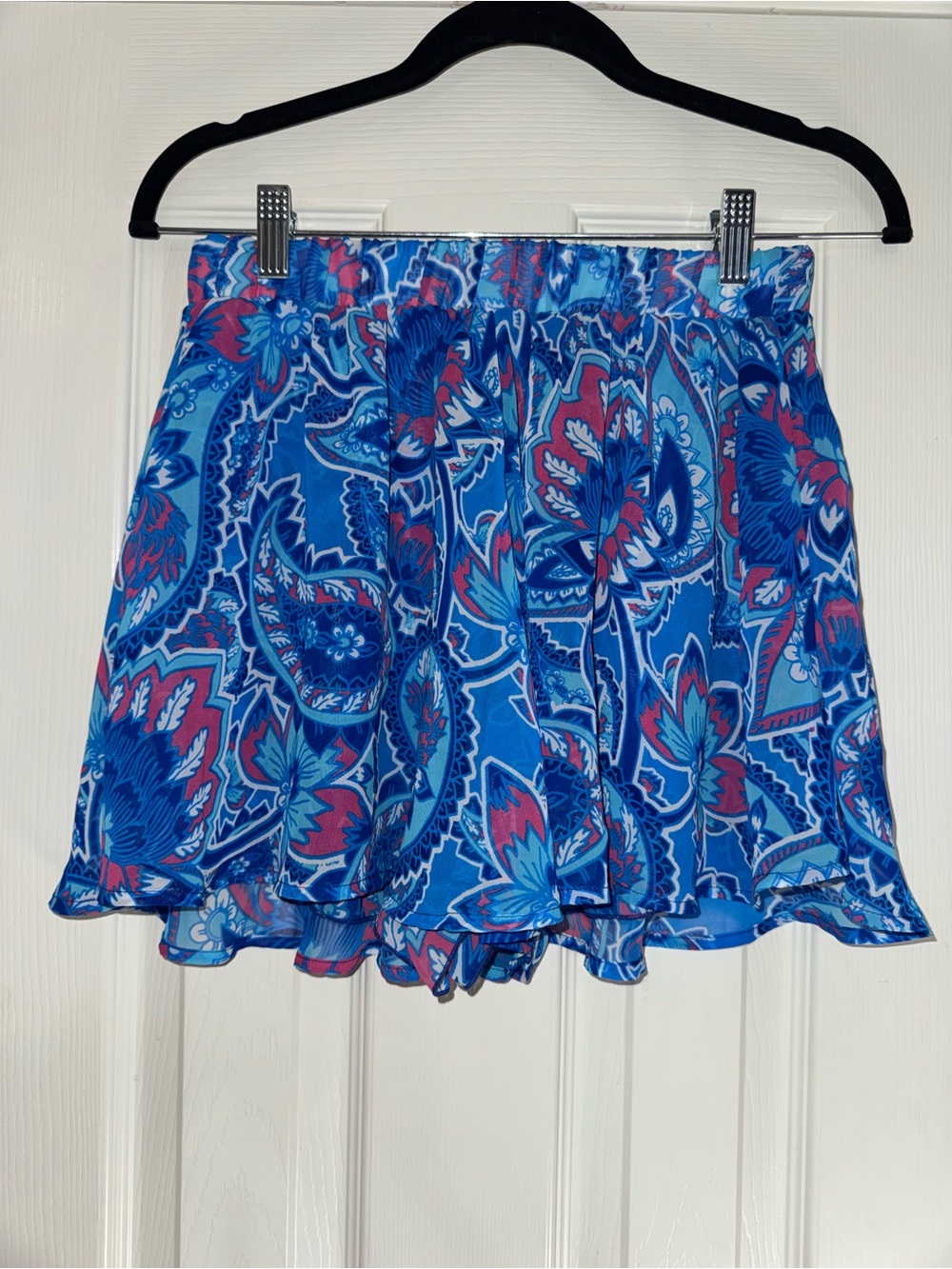 Show Me Your MuMu Blue Paisley Ruffle Shorts